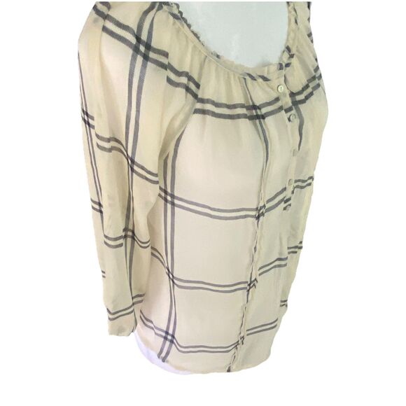 Abercrombie & Fitch XS Women Gray Ivory Plaid Sheer Blouse Top Shirt - Picture 3 of 6